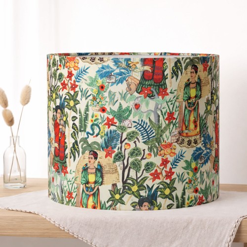 Frida Kahlo Desenli Silindir Abajur Başlığı | Sanatsal Dekoratif Şapka | Farklı Boyut Seçenekleri